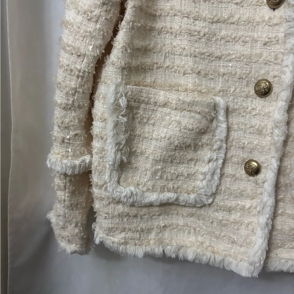 SANFU Cream Textured Blazer with Gold Accents